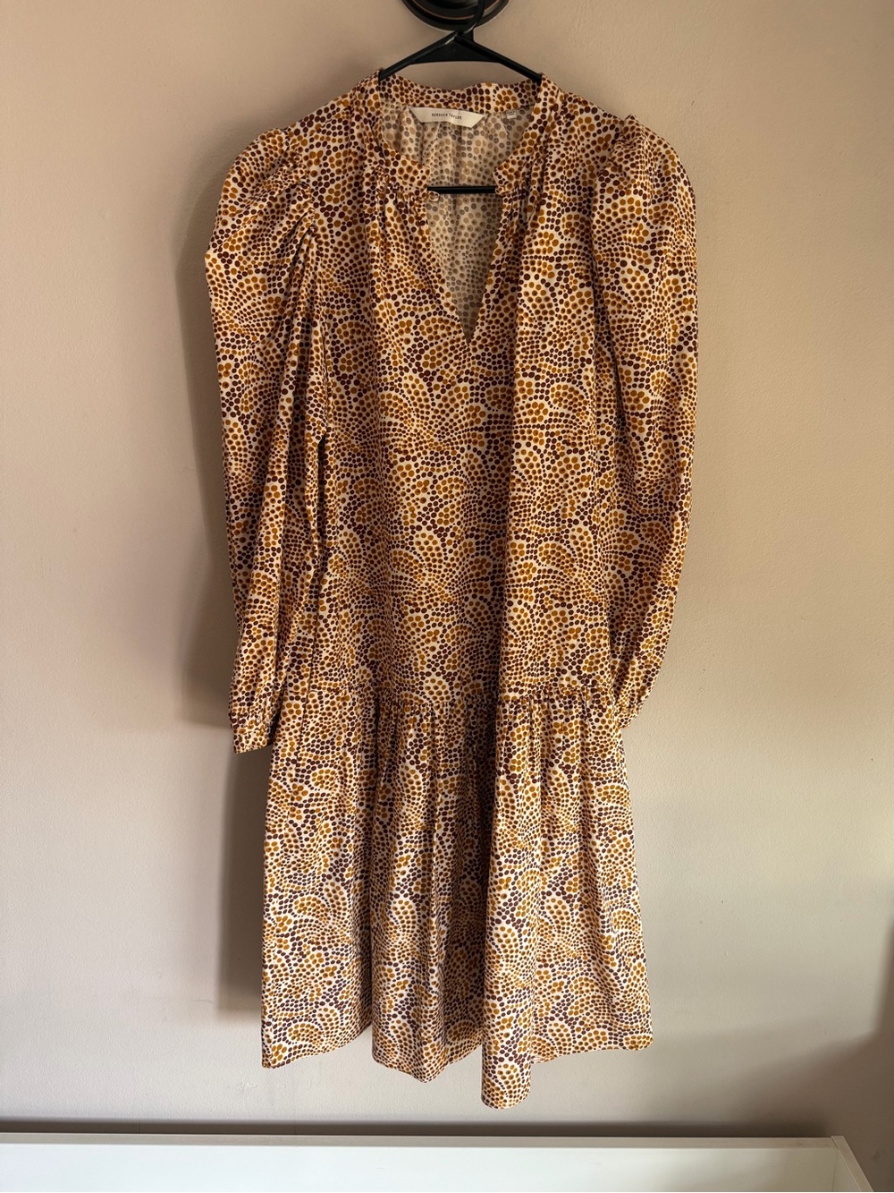 Rebecca Taylor Dot Print Long Sleeve Drop Waist Mini Dress Size 2